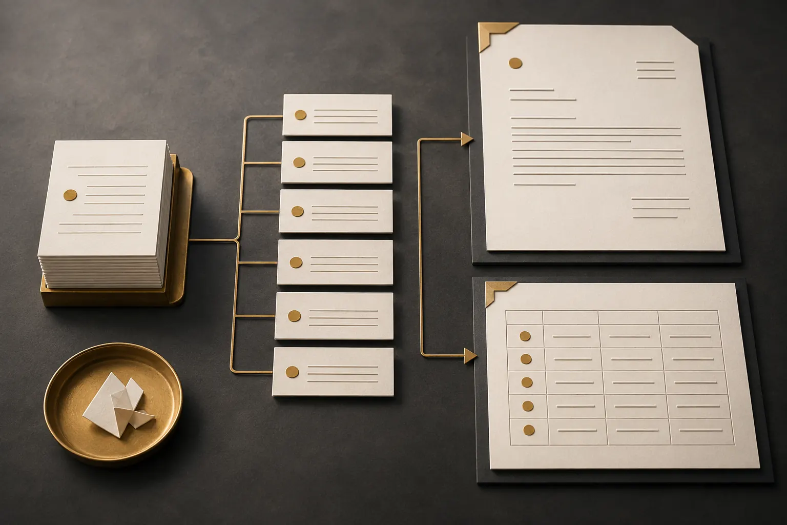 Les mêmes fiches de contenu alimentent une lettre et un tableau de présentation.