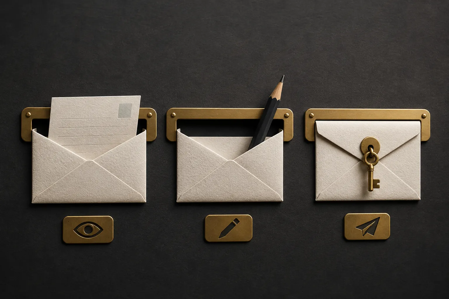 Des compartiments de courrier distinguent lecture, rédaction et envoi protégé.